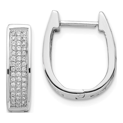 14K White Gold 1/3 ct tw 16mm Diamond Pave Oval Huggie Hoop Earrings