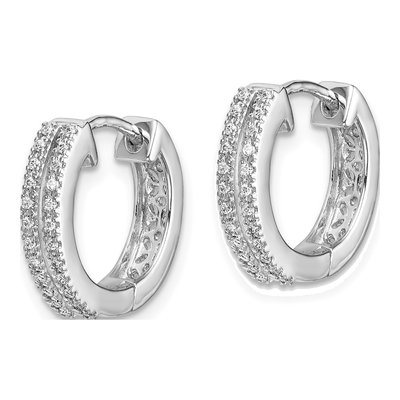 14K White Gold 1/6 ct tw 13mm Diamond 2-Row Huggie Hoop Earrings – view 3