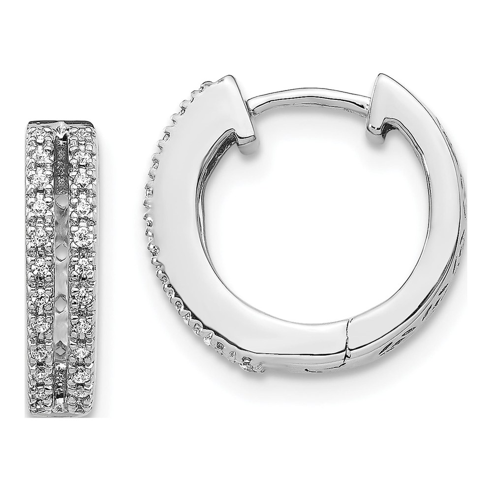 14K White Gold 1/6 ct tw 13mm Diamond 2-Row Huggie Hoop Earrings