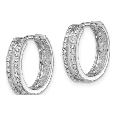 14K White Gold 1/4 ct tw 15mm Diamond 2-Row Huggie Hoop Earrings – view 2