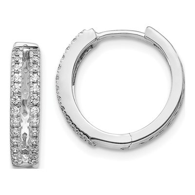 14K White Gold 1/4 ct tw 15mm Diamond 2-Row Huggie Hoop Earrings