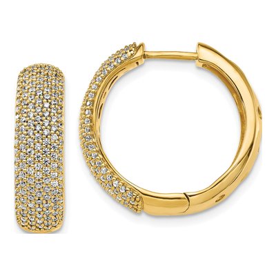 14K Yellow Gold 1 ct tw 20mm Diamond Pave Huggie Hoop Earrings