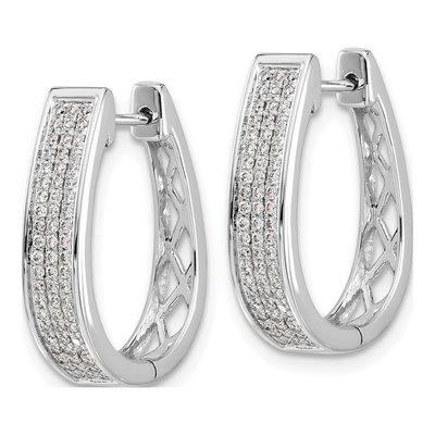 14K White Gold 3/8 ct tw 19mm Diamond Pave Oval Huggie Hoop Earrings – view 2