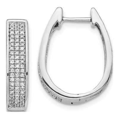 14K White Gold 3/8 ct tw 19mm Diamond Pave Oval Huggie Hoop Earrings