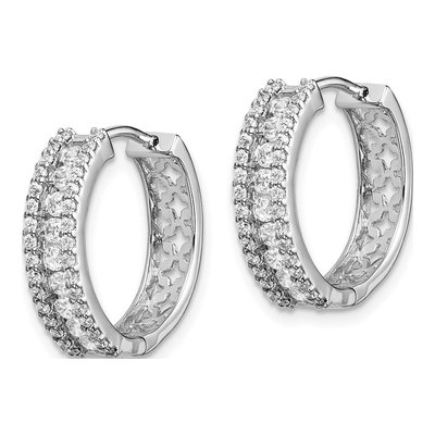 14K White Gold 7/8 ct tw 15mm Diamond 3-Row Huggie Hoop Earrings – view 3