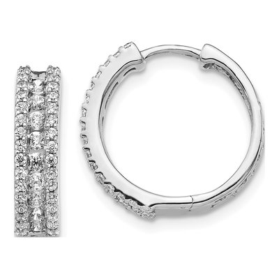 14K White Gold 7/8 ct tw 15mm Diamond 3-Row Huggie Hoop Earrings