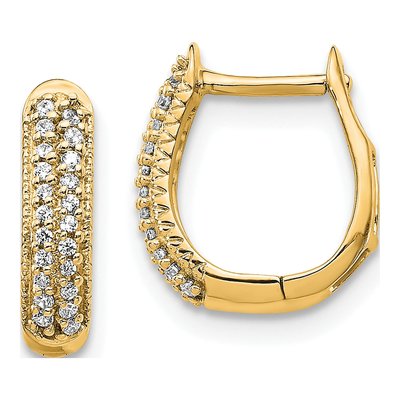10K Yellow Gold 1/6 ct tw Diamond 2-Row Huggie Hoop Earrings
