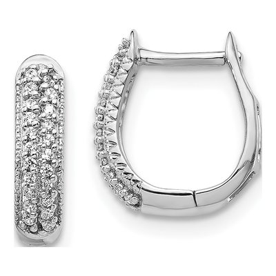14K White Gold 1/6 ct tw Diamond 2-Row Huggie Hoop Earrings