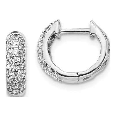 10K White Gold 5/8 ct tw 12mm Diamond Pave Huggie Hoop Earrings