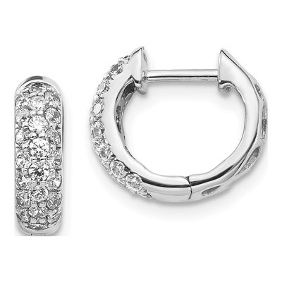 14K White Gold 5/8 ct tw Diamond Pave Huggie Hoop Earrings