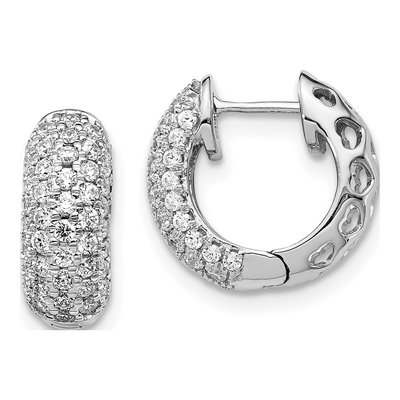 14K White Gold 3/4 ct tw 12mm Diamond Pave Huggie Hoop Earrings