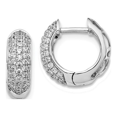 10K White Gold 3/4 ct tw Diamond Pave Huggie Hoop Earrings