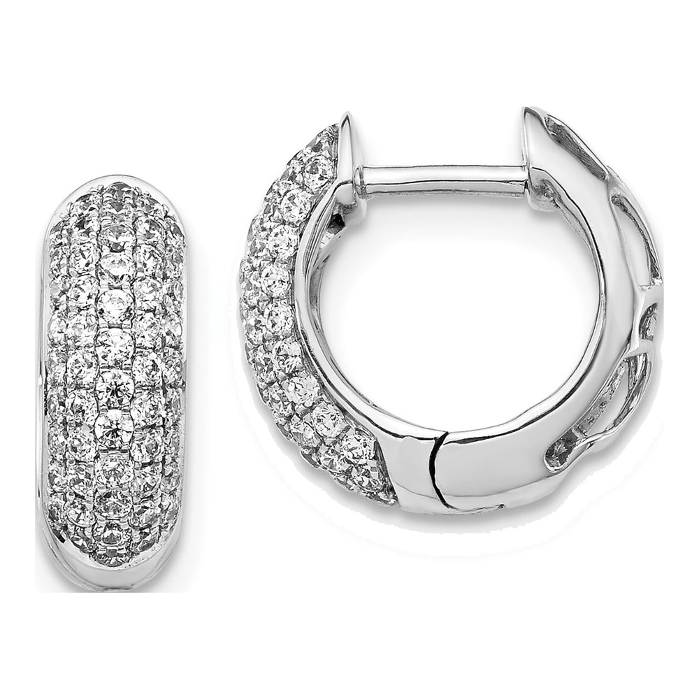 14K White Gold 3/4 ct tw Diamond Pave Huggie Hoop Earrings