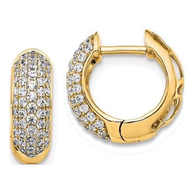 14K Yellow Gold 3/4 ct tw Diamond Pave Huggie Hoop Earrings