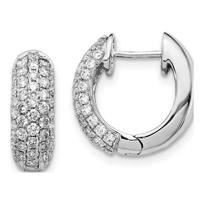 14K White Gold 1 ct tw 15mm Diamond Pave Huggie Hoop Earrings
