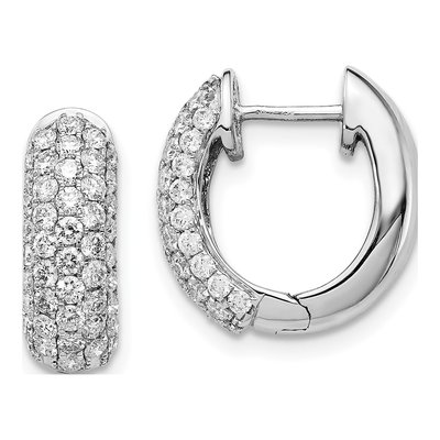 14K White Gold 1.2 ct tw 15mm Diamond Pave Huggie Hoop Earrings