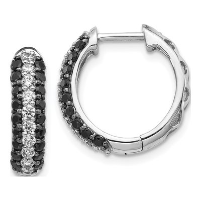 14K White Gold 1 ct tw 16mm Diamond Huggie Hoop Earrings
