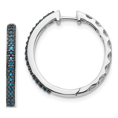 14K White Gold 1/6 ct tw 22mm Diamond Huggie Hoop Earrings