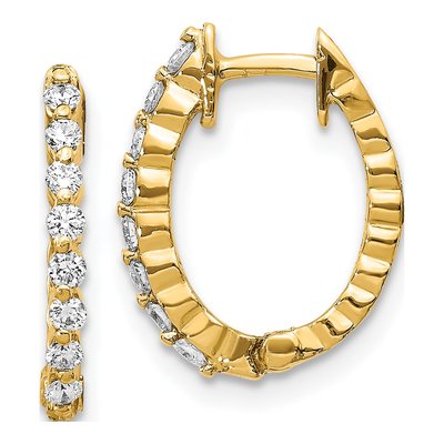 14K Yellow Gold 1/4 ct tw 15mm Diamond Huggie Hoop Earrings