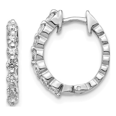14K White Gold 1/2 ct tw 15mm Diamond Huggie Hoop Earrings