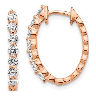14K Rose Gold 3/4 ct tw 20mm Diamond Huggie Hoop Earrings