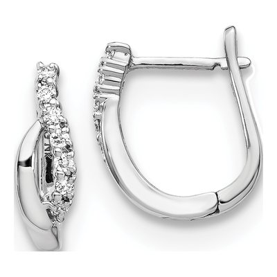 14K White Gold 1/8 ct tw 12mm Diamond Wave Huggie Hoop Earrings