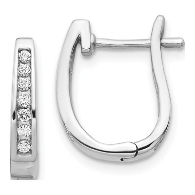 14K White Gold 1/6 ct tw 14mm Diamond Channel Huggie Hoop Earrings