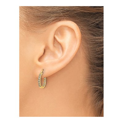 14K Yellow Gold 1/4 ct tw 15mm Diamond In-Out Hoop Earrings – view 3