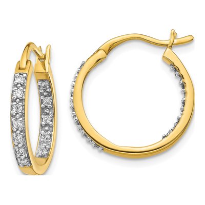 14K Yellow Gold 1/4 ct tw 15mm Diamond In-Out Hoop Earrings