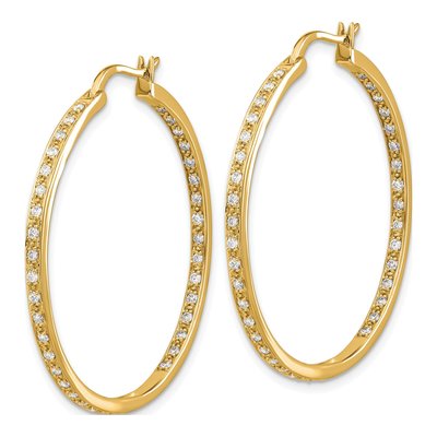 14K Yellow Gold 5/8 ct tw 35mm Diamond Inside-Out Hoop Earrings – view 3