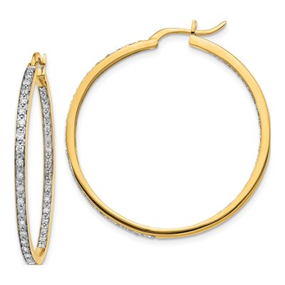 14K Yellow Gold 5/8 ct tw 35mm Diamond Inside-Out Hoop Earrings