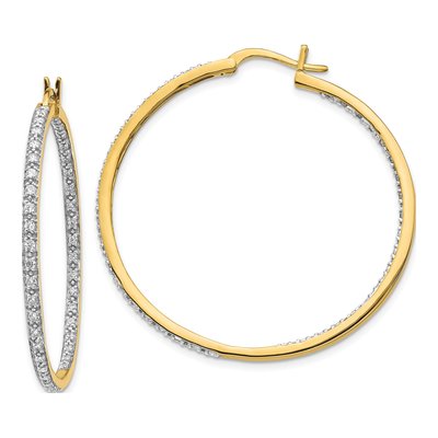 14K Yellow Gold 7/8 ct tw 39mm Diamond Inside-Out Hoop Earrings