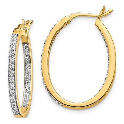 14K Yellow Gold 1/2 ct tw 25mm Diamond Inside-Out Hoop Earrings