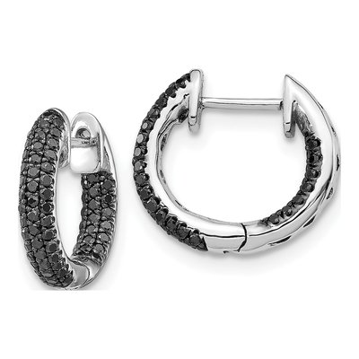 10K White Gold 3/8 ct tw Black Diamond Inside-Out Hoop Earrings