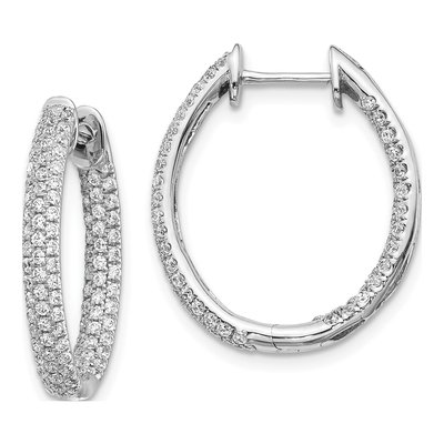 14K White Gold 1.24 ct tw 22mm Diamond 3-Row Hoop Earrings