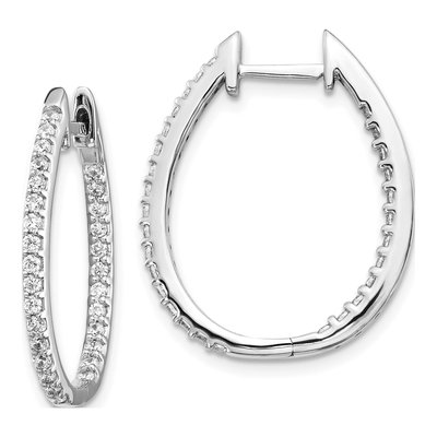 14K White Gold 3/4 ct tw 24mm Diamond Inside-Out Hoop Earrings