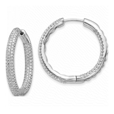 14K White Gold 1.5 ct tw 27mm Diamond Hoop Earrings