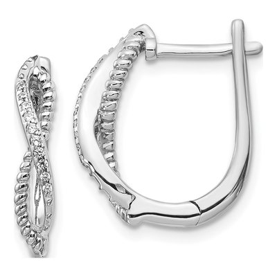 14K White Gold 1/15 ct tw 17mm Diamond Twisted Rope Huggie Hoop Earrings