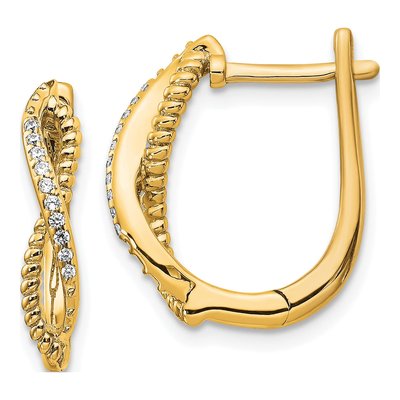 14K Yellow Gold 1/15 ct tw 17mm Diamond Twisted Rope Huggie Hoop Earrings