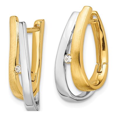 14K Yellow Gold 21mm Diamond Oval Huggie Hoop Earrings – view 2