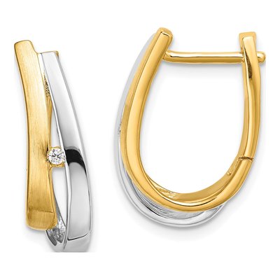 14K Yellow Gold 21mm Diamond Oval Huggie Hoop Earrings