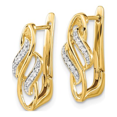 14K Yellow Gold 1/20 ct tw 17mm Diamond Huggie Hoop Earrings – view 3