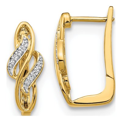 14K Yellow Gold 1/20 ct tw 17mm Diamond Huggie Hoop Earrings