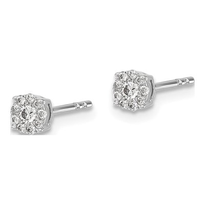 14K White Gold 1/6 ct tw 2.1mm Round Diamond Halo Cluster Stud Earrings – view 2