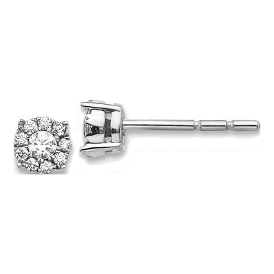 14K White Gold 1/6 ct tw 2.1mm Round Diamond Halo Cluster Stud Earrings
