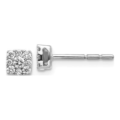 14K White Gold 1/4 ct tw 2.1mm Round Diamond Halo Cluster Stud Earrings