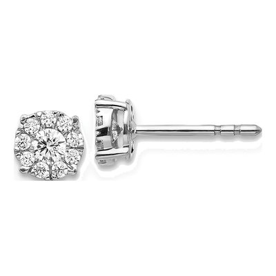 14K White Gold 1/3 ct tw 2.8mm Round Diamond Halo Cluster Stud Earrings