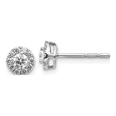 14K White Gold 1/2 ct tw 3.2mm Round Diamond Halo Cluster Stud Earrings