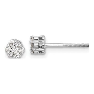 14K White Gold 1/4 ct tw 2mm Round Diamond Cluster Button Stud Earrings