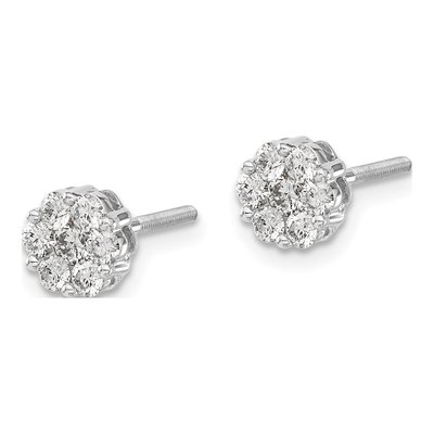14K White Gold 5/8 ct tw 2.6mm Round Diamond Cluster Screwback Stud Earrings – view 3
